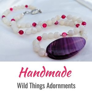 Handmade purple, pink & white agate necklace